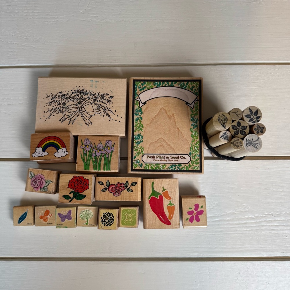 Florals and Nature Wooden Rubber Stamp Set of 23